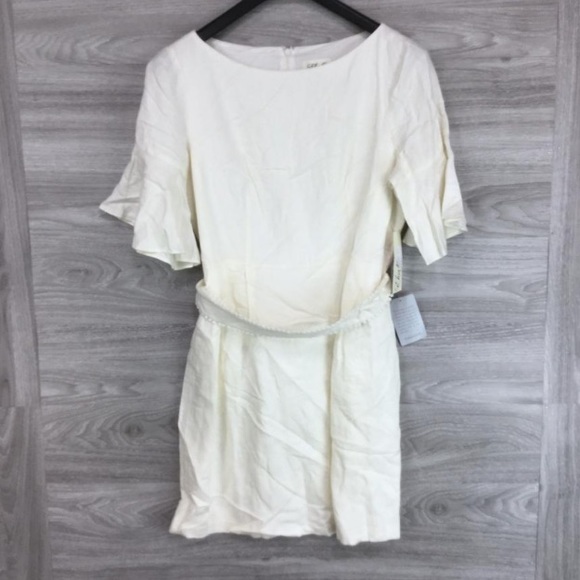 Eliza J Bell-Sleeve Pompom Sash Linen Blend Dress - Picture 2 of 14